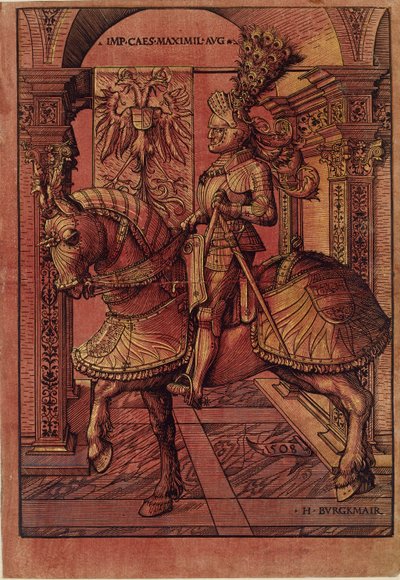 Emperador Maximiliano I, armado a caballo, 1508 de the Elder Hans Burgkmair