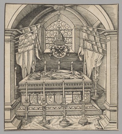 Gruftblatt, lámina 24 de Escenas históricas de la vida del emperador Maximiliano I desde el Arco de Triunfo de the Elder Hans Burgkmair