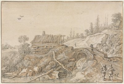 Paisaje montañoso con cabaña junto a un arroyo, 1627 de van de Velde Esaias