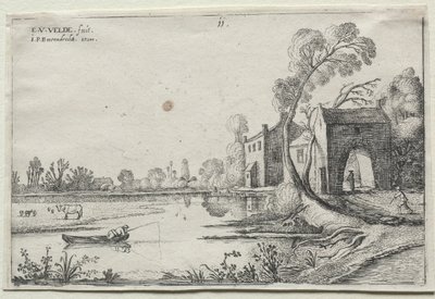 Paisaje con un Río y una Casa de Guardia de van de Velde Esaias