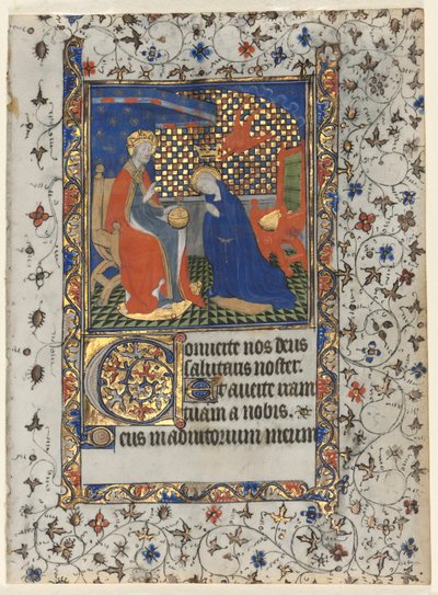Bifolio de un Libro de Horas: Coronación de la Virgen de workshop of Boucicaut Master