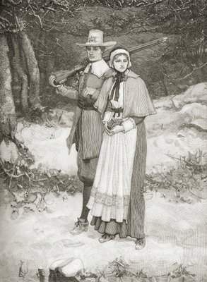 Puritanos yendo a la iglesia, de &39;A Brief History of the United  States&39;, publicado por AS Barnes und Co. en 1885