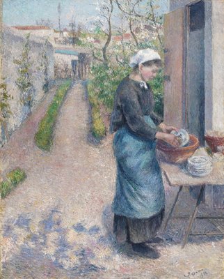 En el jardín de Pontoise: Una mujer joven que lava los platos, 1882 de Camille Jacob Pissarro