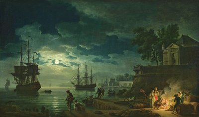 Noche: Un puerto a la luz de la luna, 1748 de Claude Joseph Vernet