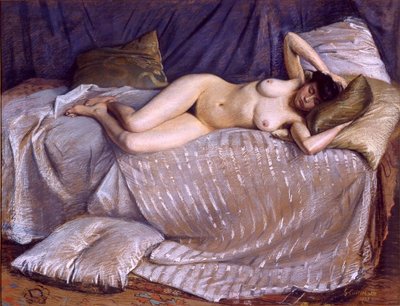 Mujer desnuda acostada en un sofá | Gustave Caillebotte