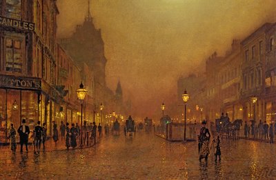 Una calle en la noche de John Atkinson Grimshaw