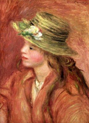 Chica joven en un sombrero de paja, c.1908 de Pierre Auguste Renoir
