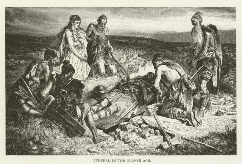 Funeral en la Edad de Bronce (grabado) de (after) American School