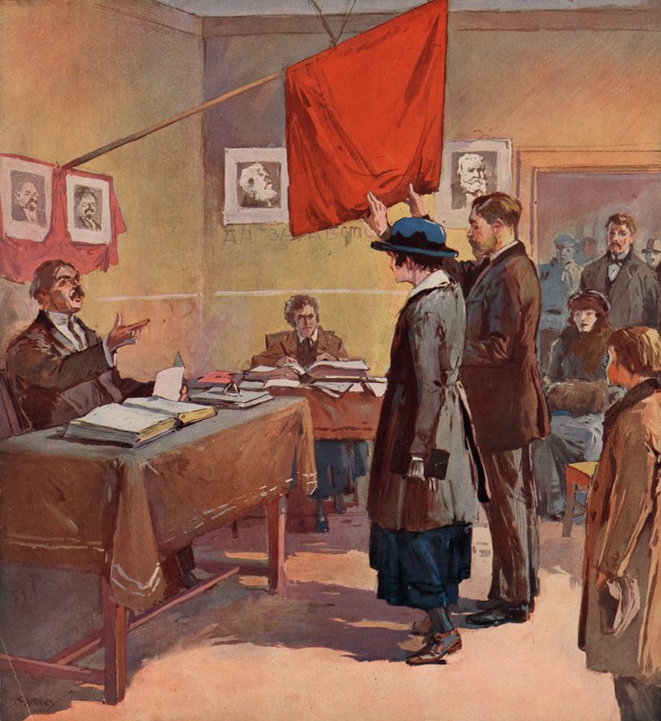 Matrimonio civil realizado por un comisario provincial en la Rusia Soviética bajo la égida de la Bandera Roja de (after) Carrey
