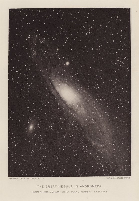 Fotografía del Dr. Isaac Robert de la Gran Nebulosa de Andrómeda (foto en blanco y negro) de (after) English photographer