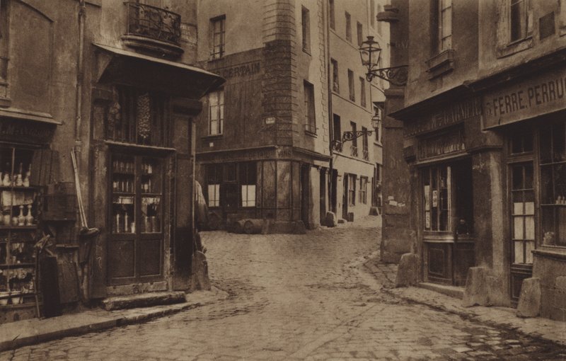 Esquina de las calles Fromentel, Saint-Hilaire, Jean-de-Beauvais e impasse Charretiere en 1866 de (after) French Photographer