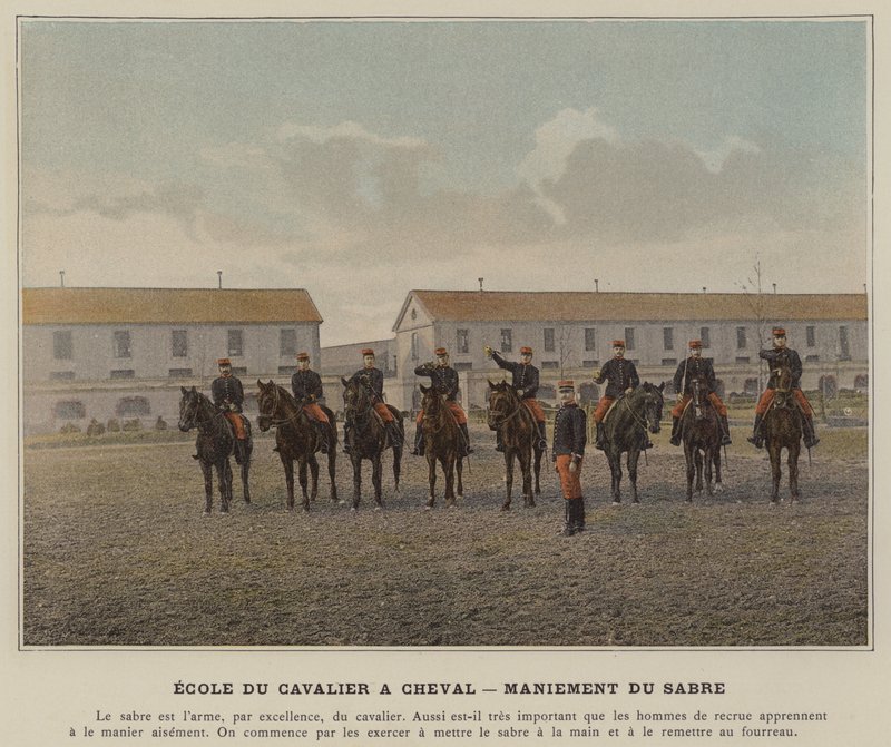 Escuela del jinete a caballo, manejo del sable de (after) French Photographer