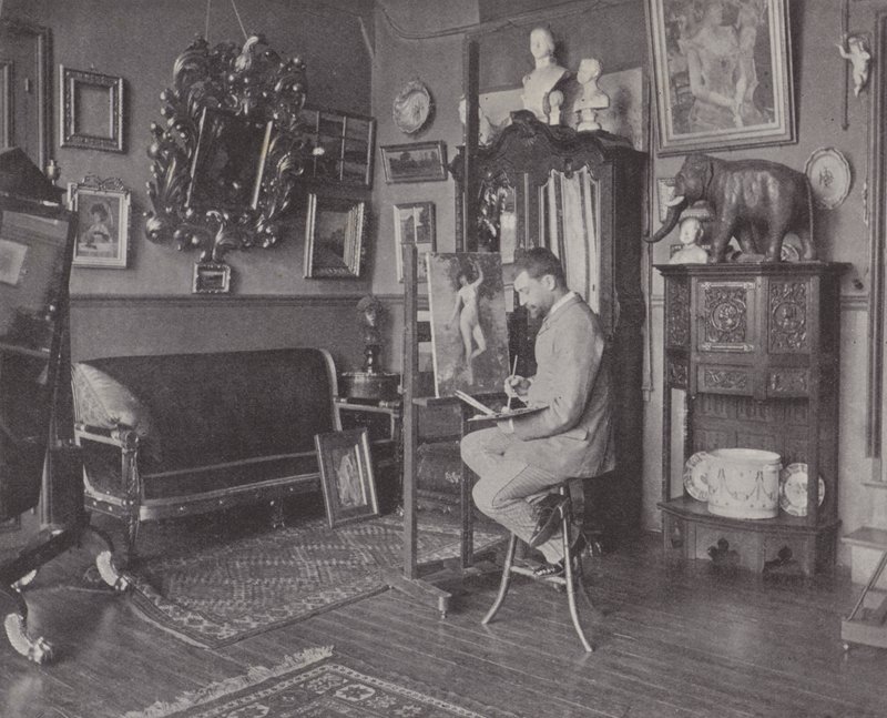 Pintor francés Henri Gervex en su estudio de (after) French Photographer