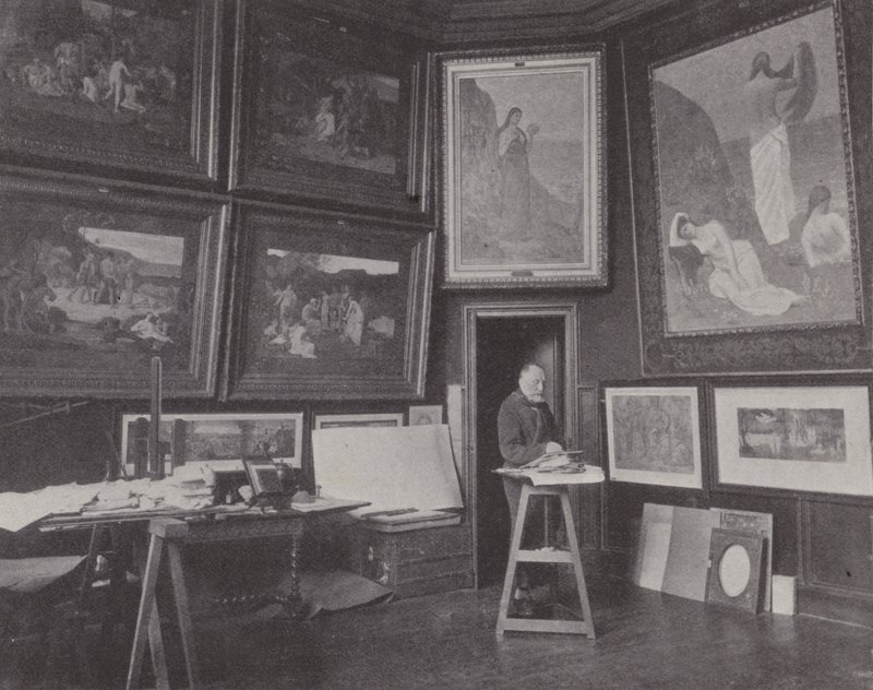 Pintor francés Pierre Puvis de Chavannes en su estudio de (after) French Photographer