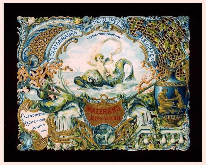 Tarjeta publicitaria de la imprenta Mazerand, Cirey-sur-Vezouze, Francia (cromolito) de (after) French School
