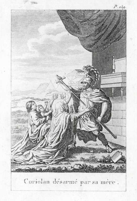 Coriolano desarmado por su madre (grabado) de (after) French School
