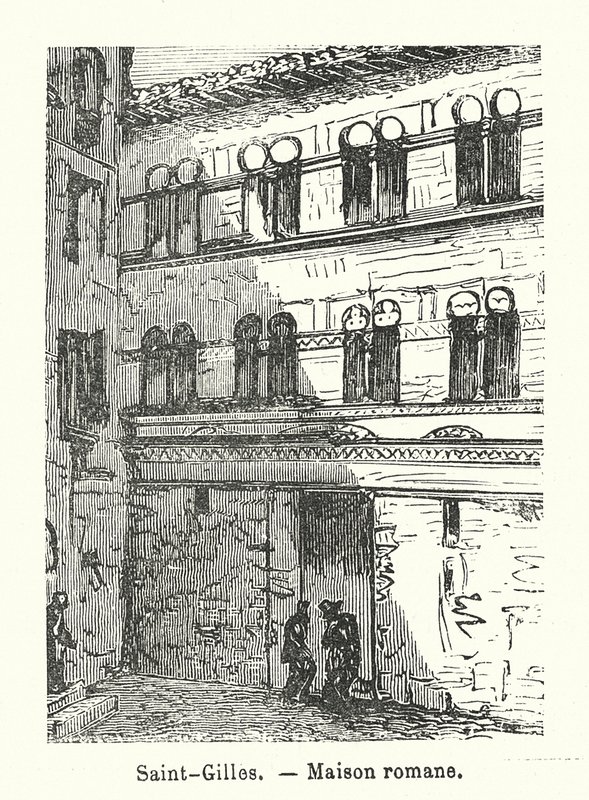 Saint-Gilles, casa románica (grabado) de (after) French School