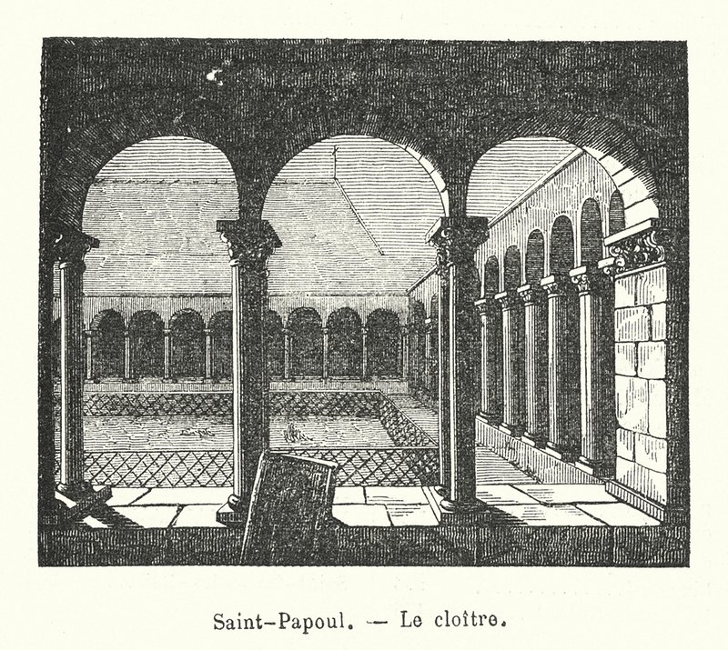 Saint-Papoul, El claustro (grabado) de (after) French School