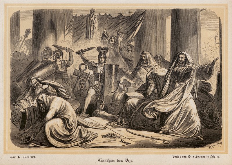 Captura de Veii por los romanos (grabado) de (after) German School