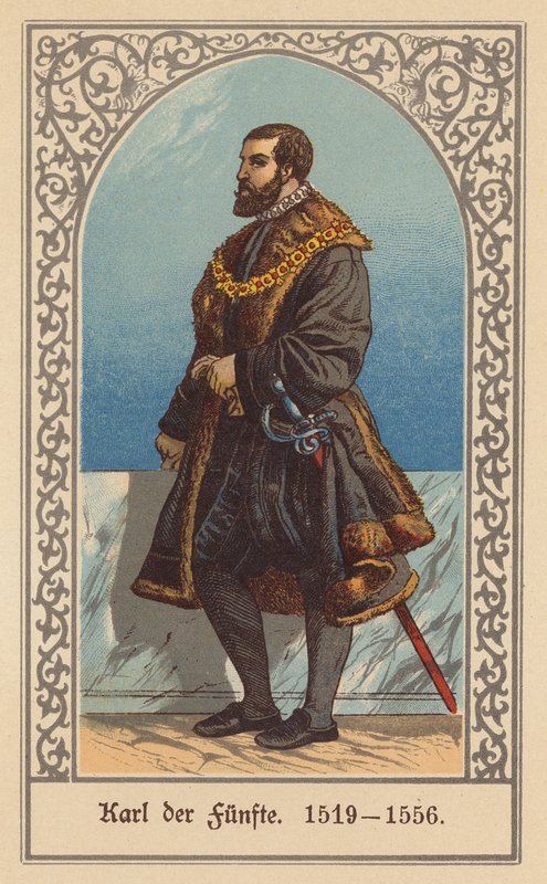 Carlos V, Emperador del Sacro Imperio Romano Germánico (litografía en color) de (after) German School
