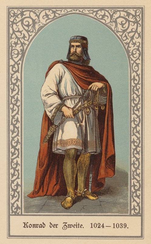 Conrado II, Emperador del Sacro Imperio Romano Germánico (litografía en color) de (after) German School