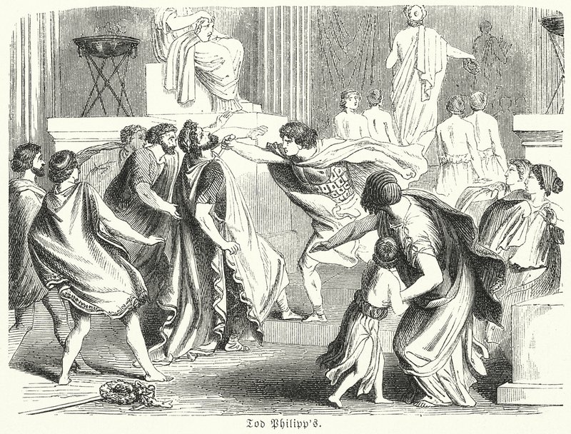 Muerte de Filipo II de Macedonia (grabado) de (after) German School