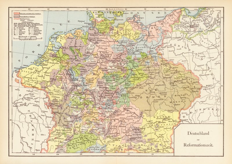 Alemania en la época de la Reforma (litografía en color) de (after) German School