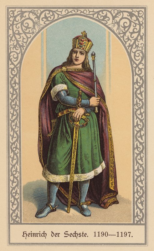Enrique VI, Emperador del Sacro Imperio Romano Germánico (litografía en color) de (after) German School