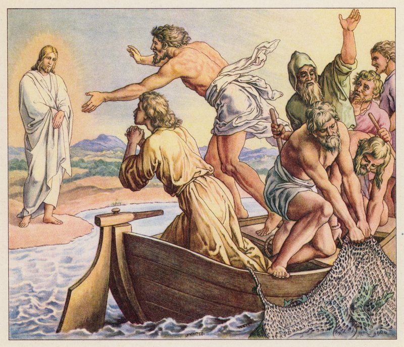 Aparición de Jesús a sus discípulos (litografía en color) de (after) German School
