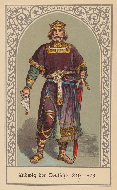 Luis el Alemán, rey de Francia Oriental (litografía en color) de (after) German School