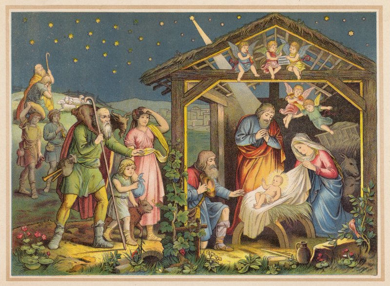 La Natividad (litografía en color) de (after) German School