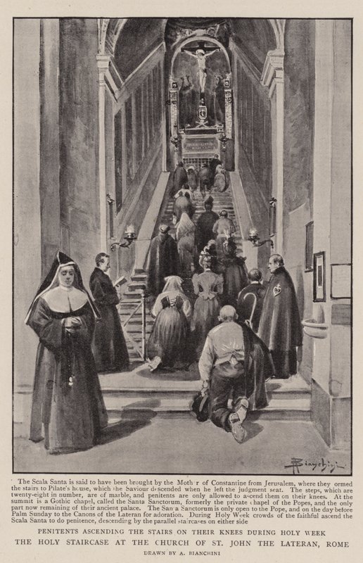 La Escalera Santa en la Iglesia de San Juan de Letrán, Roma (litografía) de (after) Italian School