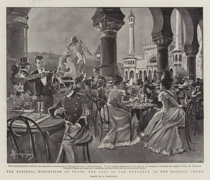 La Exposición Nacional en Turín, el Café en la Entrada al Patio Moro de (after) Italian School