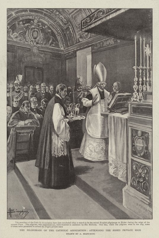 La Peregrinación de la Asociación Católica, asistiendo a la Misa Privada del Papa de (after) Italian School
