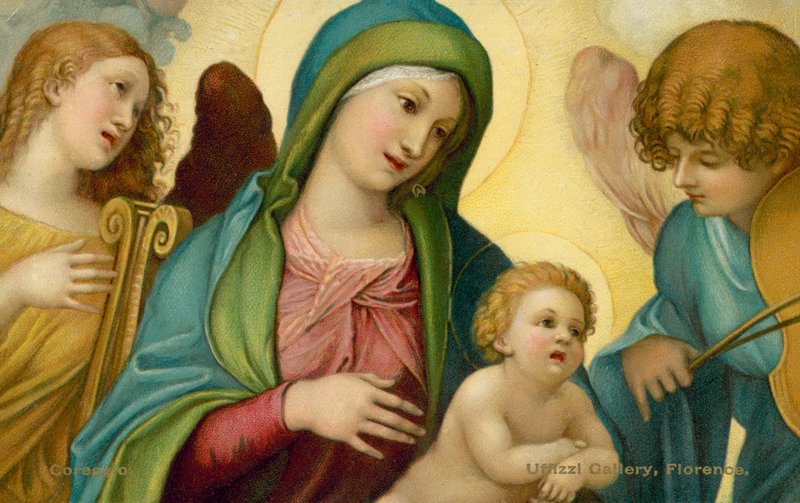 Virgen con el Niño y ángeles (cromolito) de (c.1489 1534) (after) Correggio