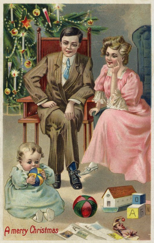 Pareja con bebé en Navidad de American School