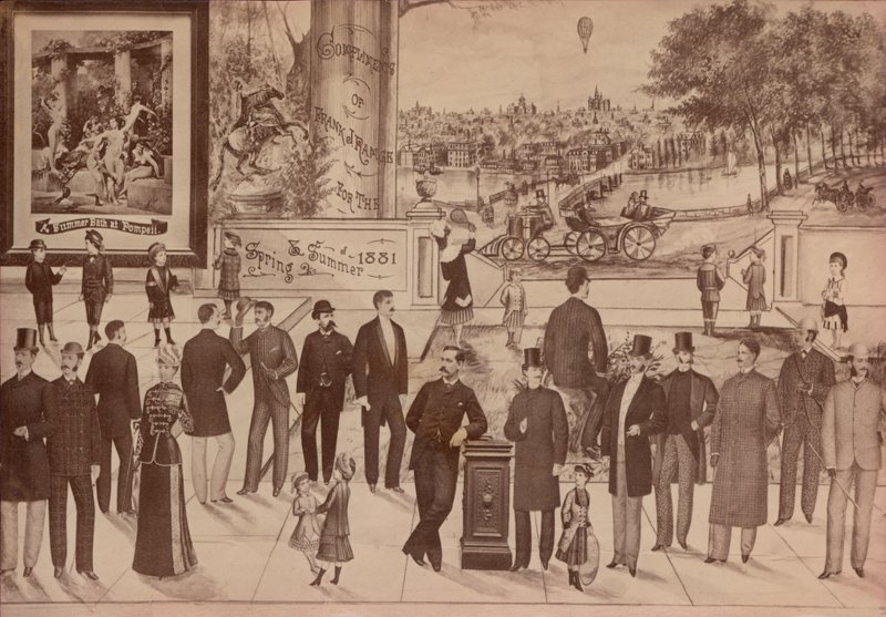 Tarjeta comercial de Frank J Ramge, drapero y sastre, 1881 de American School