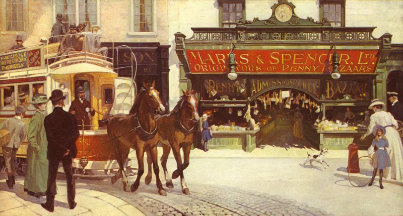 Un nuevo tipo de fachada de tienda con ventanas para abrir o cerrar, 1905 de English School