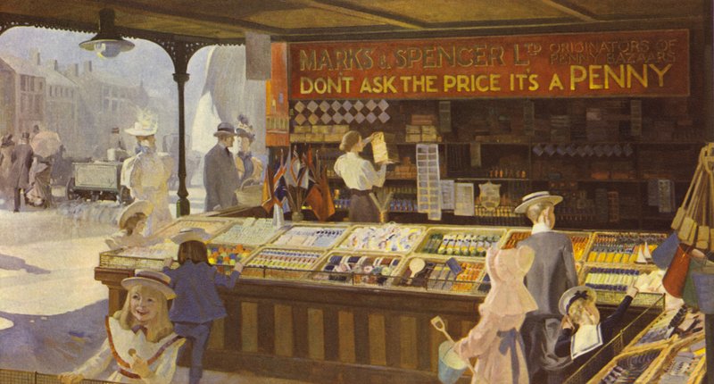 Un interior del Penny Bazaar mostrando la exhibición abierta, 1900 de English School
