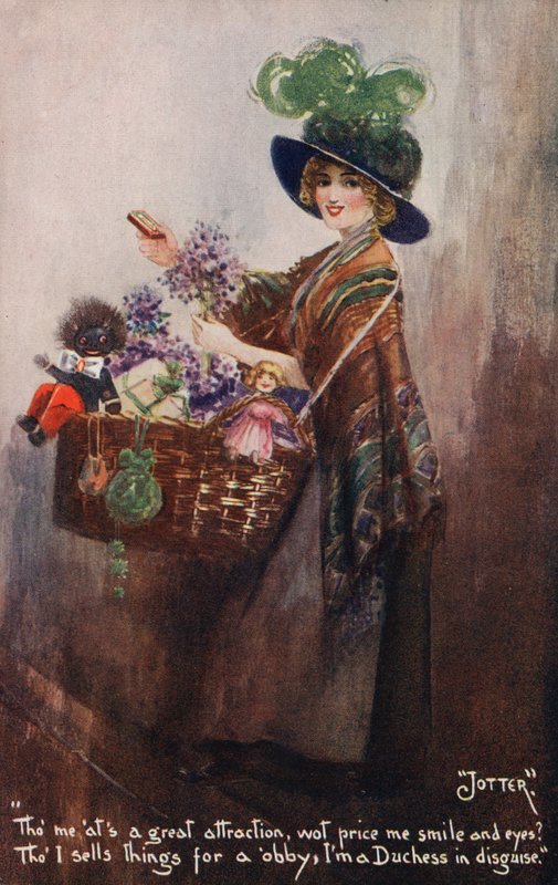 Niña vendiendo flores y juguetes de English School