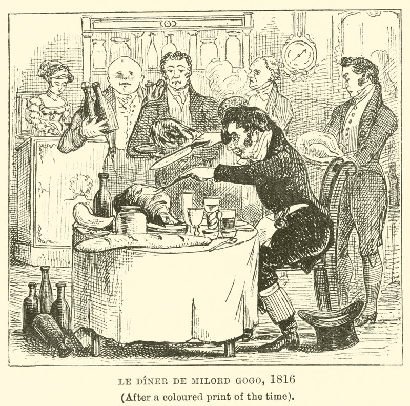 Le Diner de Milord Gogo, 1816 (después de una impresión coloreada de la época) de English School