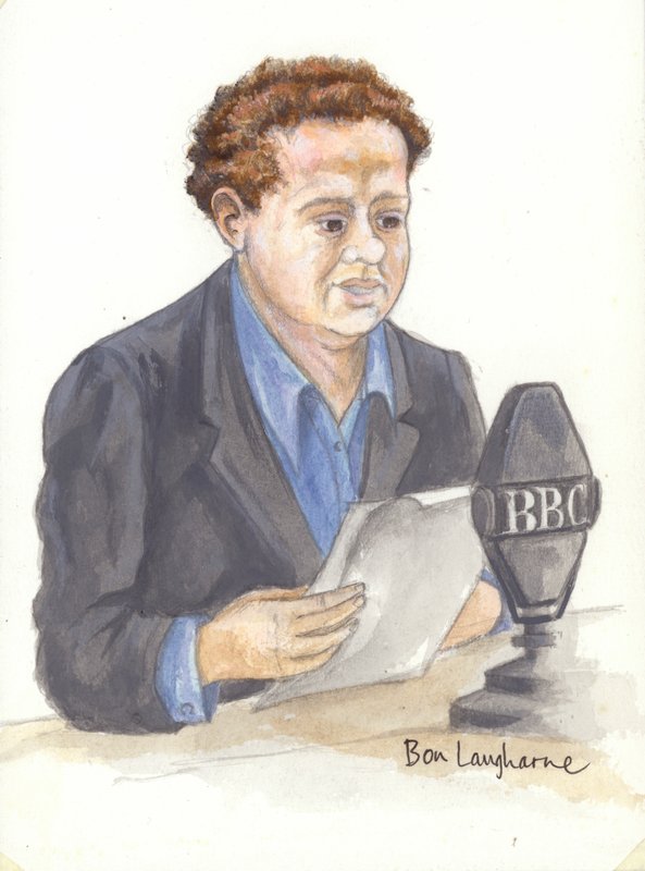 El poeta galés Dylan Thomas en el micrófono de English School