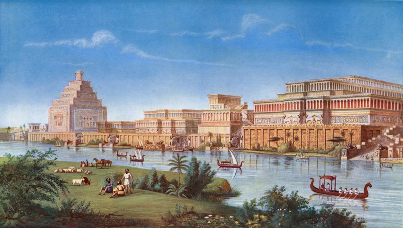 Majestuosos palacios de la gran capital de la antigua Asiria, Nínive, como era hace más de veinticinco siglos de European School