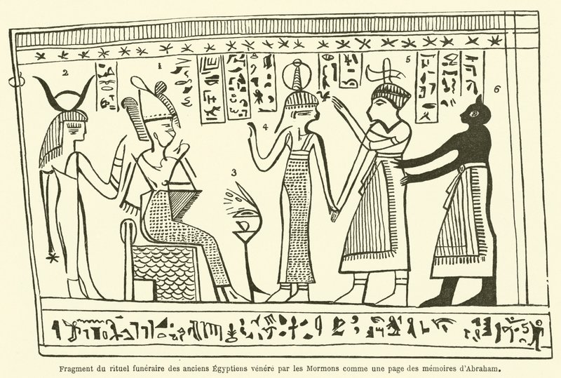 Fragmento del ritual funerario de los antiguos egipcios venerado por los mormones como una página de las memorias de Abraham de French School