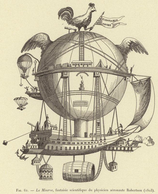 La Minerve, fantasía científica del físico aeronauta Robertson (1803) de French School