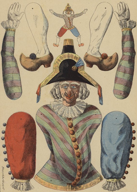 Piezas para recortar y hacer una muñeca de Pulcinella de French School
