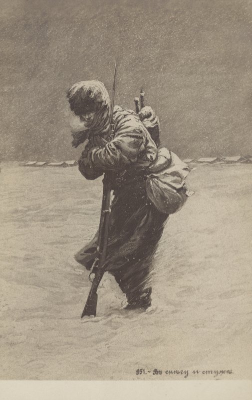 En nieve y frío, siglo XIX de Russian School