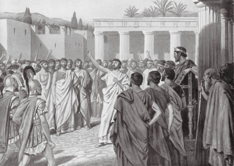Congreso de los Estados del Peloponeso en Esparta, 432 a.C. (litografía) de A.C. Weatherstone