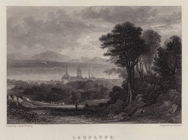 Lausana (litografía en color) de A.V. Copley (after) Fielding