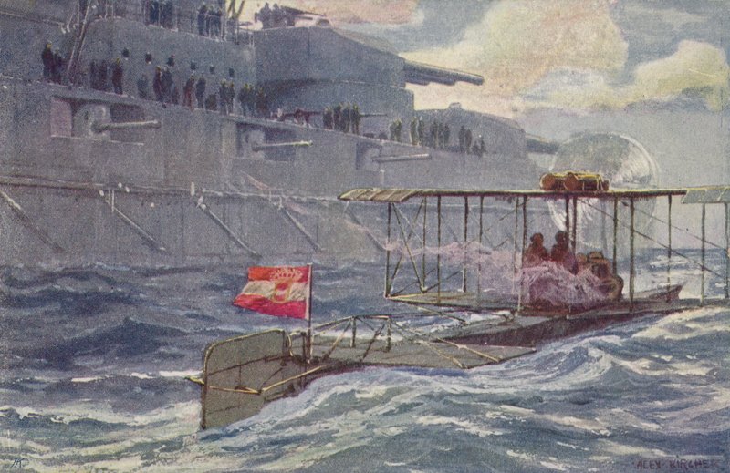 Hidroavión austrohúngaro pasando un acorazado, Primera Guerra Mundial, 1914-1918 de A. Kircher